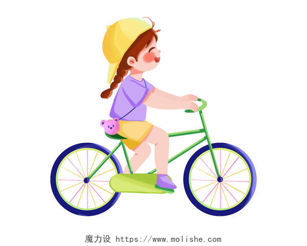 开心女孩骑自行车卡通任务PNG素材自行车骑自行车